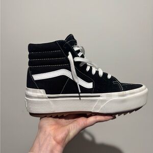Vans White and Black High-Top Platform shoes